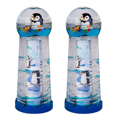 2PK Penguin Island Liquid Timer Kaleidoscope Penguin Sensory Desk Toy 5x13cm