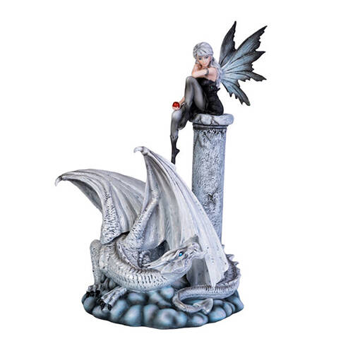 Mystical Worlds Dragon Figurine/Statue White Fairy Keeper 24x31cm