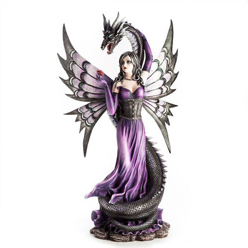 Mystical Worlds Large Fairy Figurine Purple w/ Dragon Fantasy 35.5x61cm