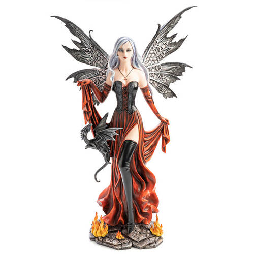Mystical Worlds Large Fairy Figurine Fire w/ Dragon Fantasy Display 39x60cm