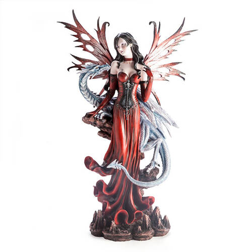 Mystical Worlds Large Fairy Figurine Red w/ Dragon Mystical Decor 38x57.2cm