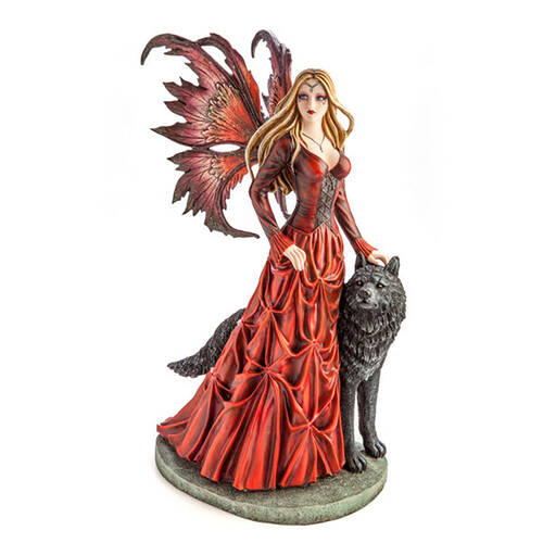 Mystical Worlds Large Fairy Princess Red Figurine w/ Wolf Fantasy 58.5cm