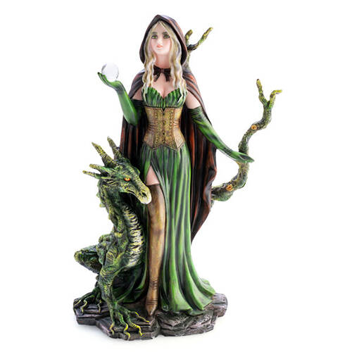 Mystical Worlds Lady Woods w/ Tree Dragon Fantasy Figurine 19.5x29.5cm