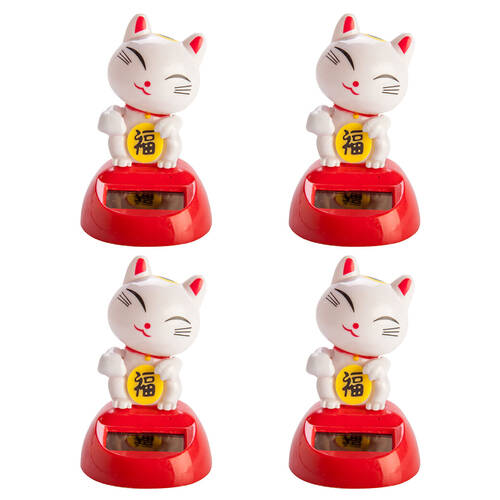 4PK Lucky Cat Solar Dancing Kitty Desk Car Dashboard Decoration Figure