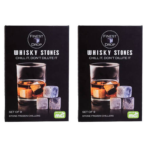 2x 9pc MDI On The Rocks Whisky Stones Bar Set Chilled Ice Cubes Reusable Grey