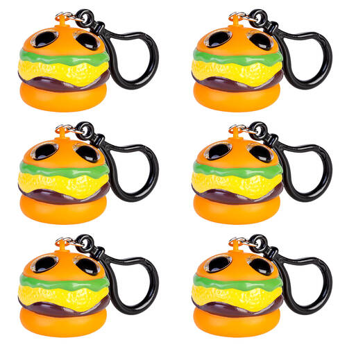 6PK MDI Eye Popping Keychain Burger Squeeze Fidget Toy 4x4cm