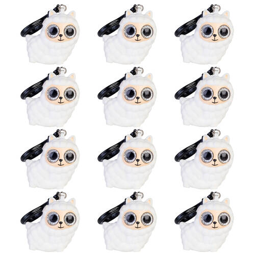 12PK Alpaca Valley Eye Popping Keychain Llama Squeeze Toy 5x6cm - White