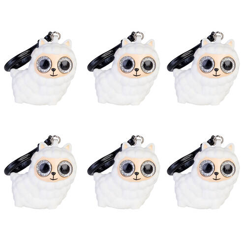 6PK Alpaca Valley Eye Popping Keychain Llama Squeeze Toy 5x6cm - White