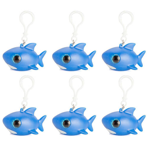 6PK Shark Bay Eye Popping Keychain Shark Squeeze Toy 6.9x4.9cm - Blue