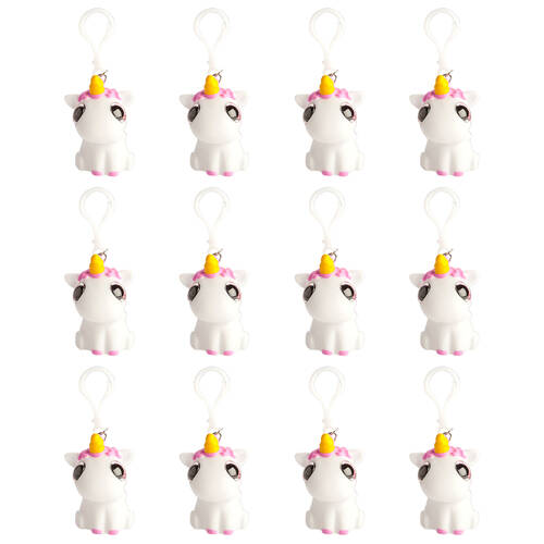 12PK Unicorn Kingdom Eye Popping Keychain Unicorn Squeeze Toy 6x6cm - White