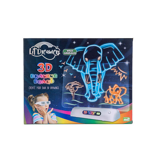 Lil Dreamers Illuminate 3D Draw Board Art Set - Wild Animals 6y+