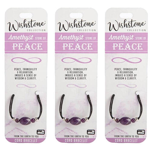 3PK Wishstone Collection Amethyst Stone of Peace Cord Bracelet - Purple