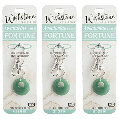 3PK Wishstone Aventurine Stone of Fortune Clip-On Key Charm - Green