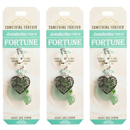 3PK Wishstone Aventurine Stone of Fortune Heart Bag Clip-On Charm - Green