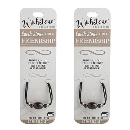 2PK Wishstone Collection Earth Stone Friendship Cord Bracelet 5x9cm - Black