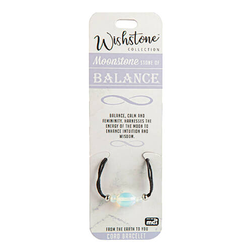 Wishstone Moonstone Stone of Balance Cord Bracelet 5x9cm - Blue