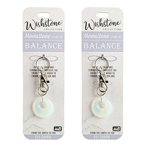 2PK Wishstone Moonstone Stone of Balance Key Charm Round 3x11.5cm - White