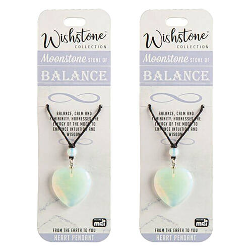 2PK Wishstone Moonstone Stone of Balance Heart Pendant 3x19cm - White