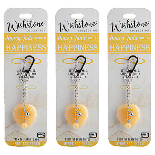 3PK Wishstone Honey Jade Heart Bag Charm Bag Keychain Women's Accessory