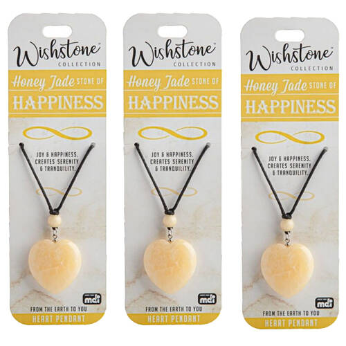 3PK Wishstone Honey Jade Heart Pendant Necklace Stone of Tranquility
