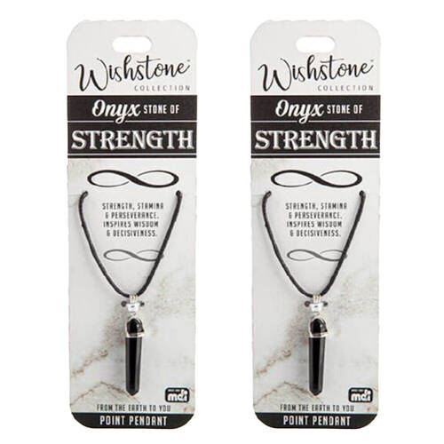 2PK Wishstone Onyx Point Pendant Necklace Stamina & Perseverance Women Black