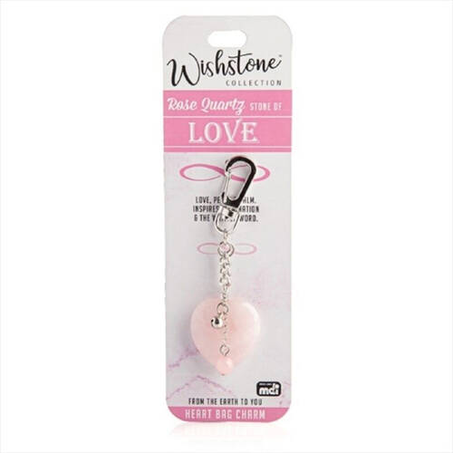 Wishstone Rose Quartz Stone Heart Bag Charm Women's Carabiner 4x10x1cm