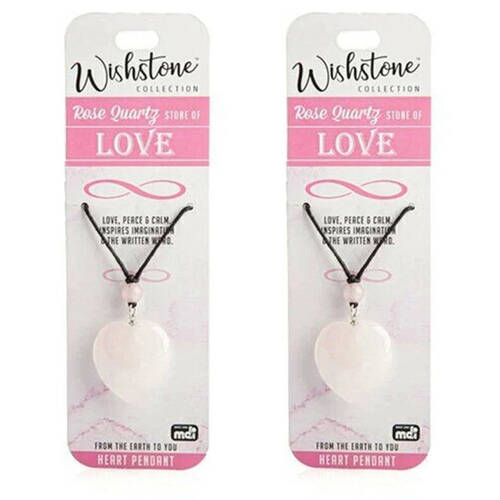 2PK Wishstone Rose Quartz Leather Cord Heart Pendant Women's Necklace 3x19x1cm