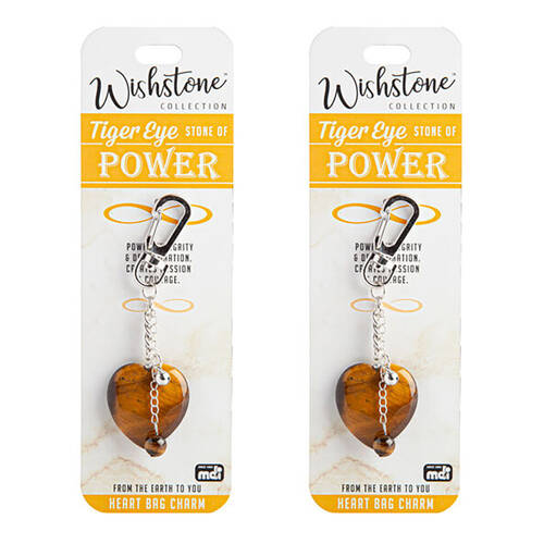2PK Wishstone Tiger Eye Heart Bag Charm Keychain Keyring Women's Accessories