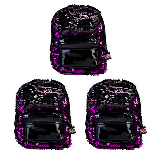 3PK MDI BooBoo Backpack Minis Sequin Black/Purple Mini Bag 11x13cm 3y+