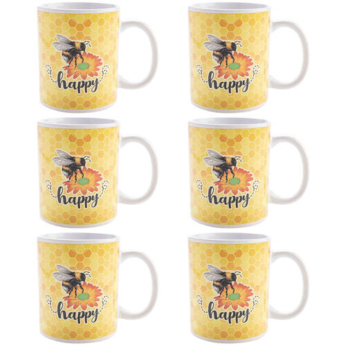 6PK Joybee Ceramic Coffee Mug Drinkware 115x95mm - Bee Happy