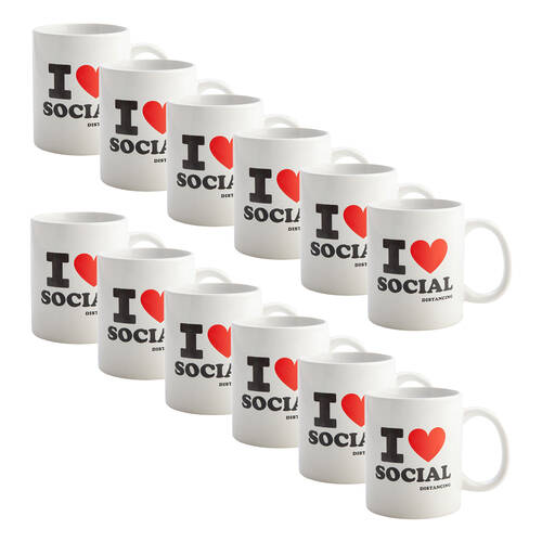 12PK MDI Ceramic Coffee Mug Drinkware 115x95mm White - Social Distance Love