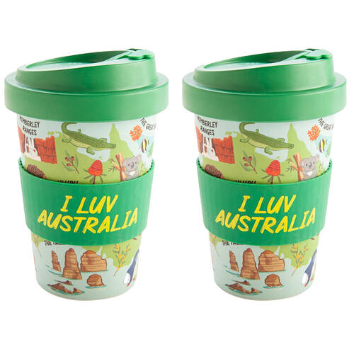 2PK Outback Mates Eco-To-Go Bamboo 470ml Travel Cup 6.5x14.5cm Aussie