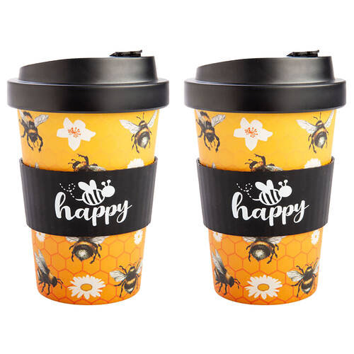 2PK Joybee Eco-To-Go Bamboo 470ml Travel Cup 6.5x14.5cm Bee Happy