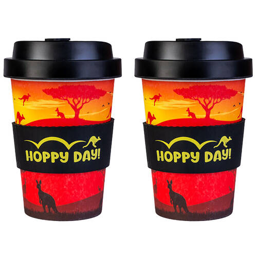 2PK Outback Mates Eco-To-Go Bamboo 470ml Travel Cup 6.5x14.5cm Kangaroo