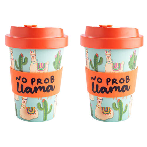 2PK Alpaca Valley Eco-To-Go Bamboo 470ml Travel Cup 6.5x14.5cm No Prob Llama