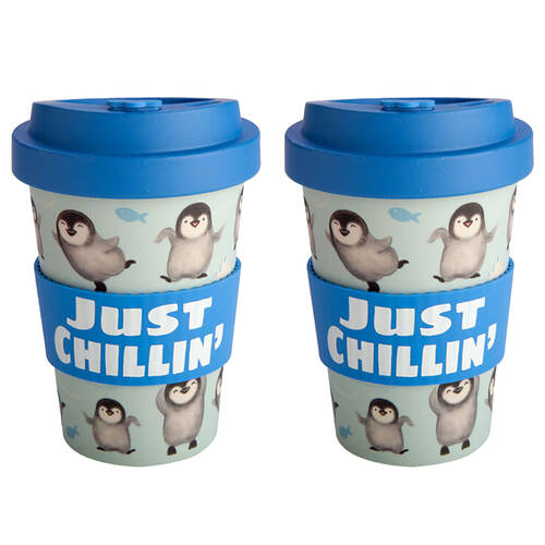 2PK Penguin Island Eco-To-Go Bamboo 470ml Travel Cup 6.5x14.5cm Penguin
