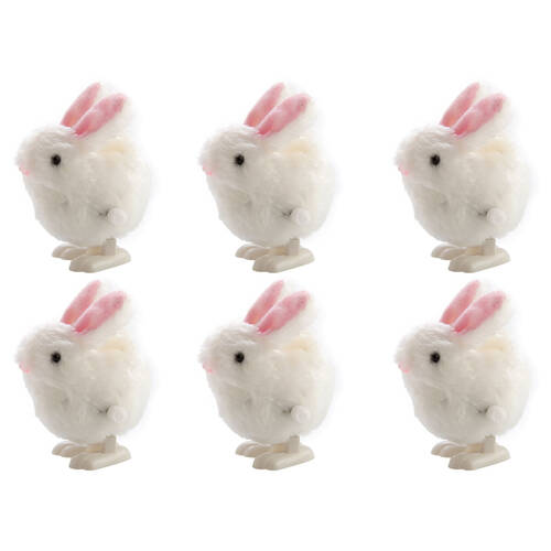6PK Furever Pets Wind Up Soft Plush Jumping Toys Kids/Children Bunny White