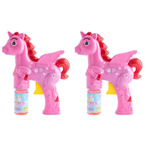 2PK Unicorn Kingdom Bubble Maker Gun Kids Outdoor Play Toy - Pink Unicorn