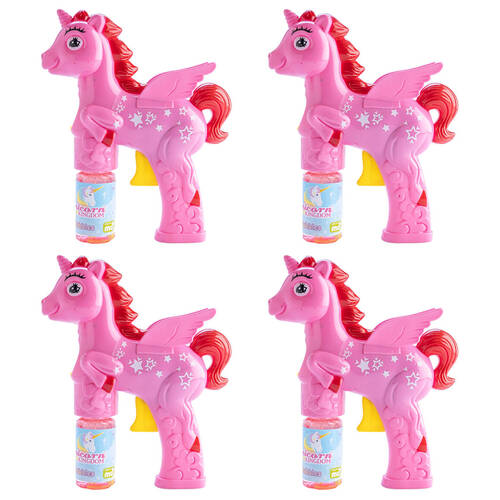 4PK Unicorn Kingdom Bubble Maker Gun Kids Outdoor Play Toy - Pink Unicorn