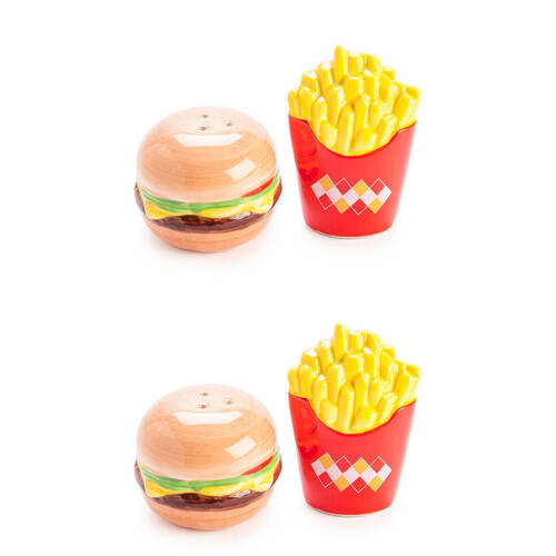 2x 2pc Flavour Mates 3D Salt & Pepper Shaker Set 11.4x9.7x6.3cm Burger Fries