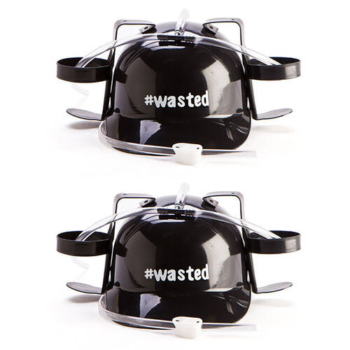 2PK MDI Drinking Hat Beer Helmet Hashtag Wasted 31x27cm - Black