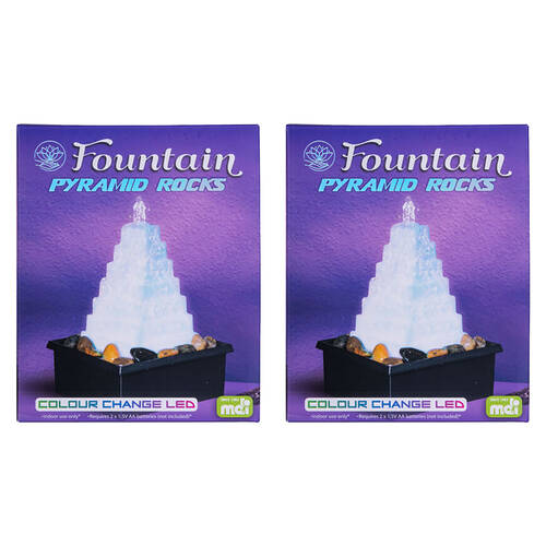 2PK MDI LED Fountain Pyramid Rocks Tabletop Water Light Decor 11.4x15.3cm
