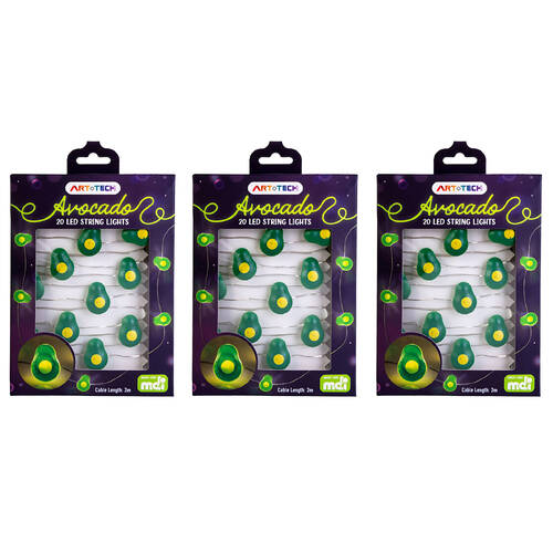 3PK Art + Tech LED String Light Avocado Cute Room Decor Party Lighting 23.8cm
