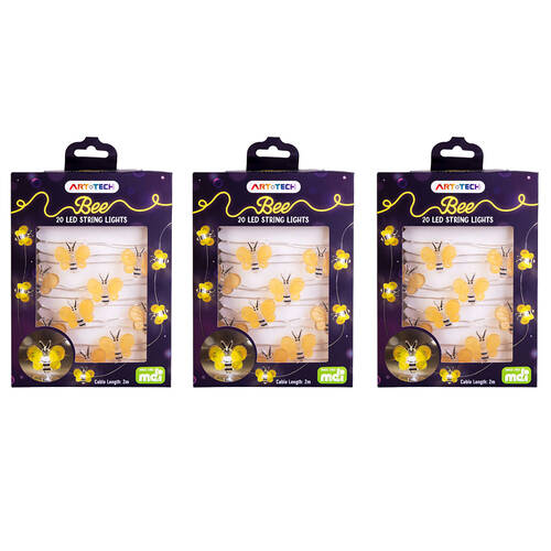 3PK Art + Tech LED String Light Bee Themed Room Decor Party Display 23.8x3.5cm