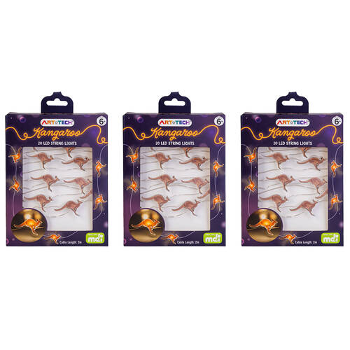 3PK Art + Tech LED String Light Kangaroo Fun Aussie Room Decor Light 23.8x3.5cm