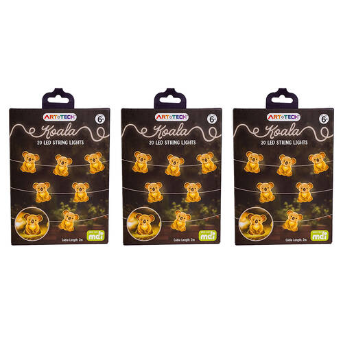 3PK Art + Tech LED String Light Koala Cute Australian Themed Decor 23.8x3.5cm