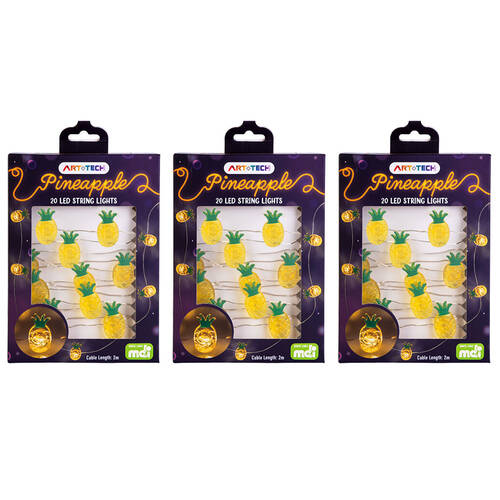 3PK Art + Tech LED String Light Pineapple Tropical Party Room Decor 23.8x3.5cm