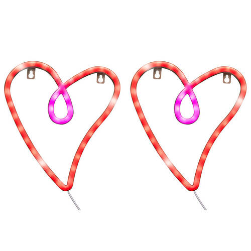 2PK Art + Tech LED Wall Light Heart Romantic Room Accent Night Light 20x22.5cm