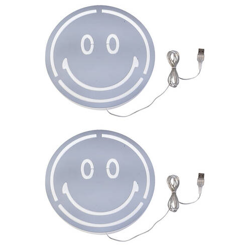 2PK Art + Tech LED Mirror Wall Happy Face Light Fun Room Decor 25x3cm