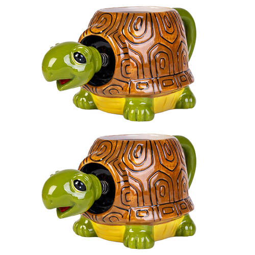 2PK Aquaworld 3D Turtle Bobble Head Ceramic Mug 17x13cm
